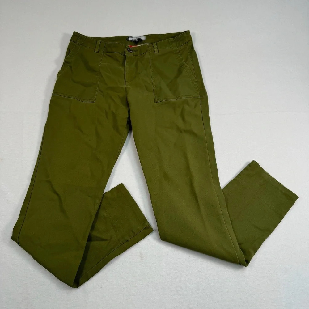 Eden Society Straight Leg Trouser Pants Womens Size Small Green Pockets Roll Hem